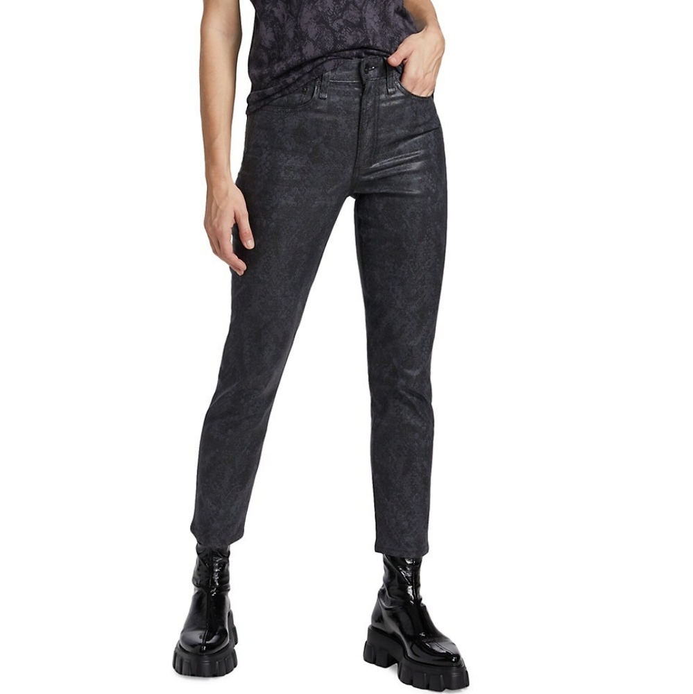 Rag & Bone Nina High Rise Ankle Cigarette Jeans Snakefoil Black Size 25 & 28